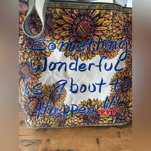 BRIGHTON Something Wonderful Spring LOVE Yellow Sunflower Canvas Tote Bag